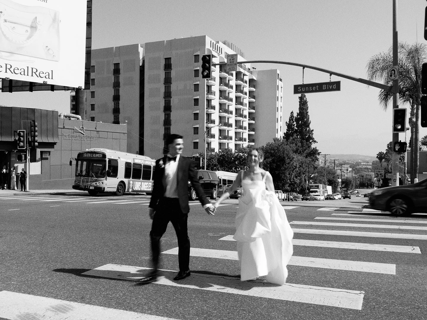 Newlywed glow with a hint of old Hollywood charm. Sunset Blvd set the scene, but their love story stole the spotlight. A day wrapped in style, love, and cinematic magic. This day really was nothing short of iconic. 

Planning+Design | @blissfullystyl