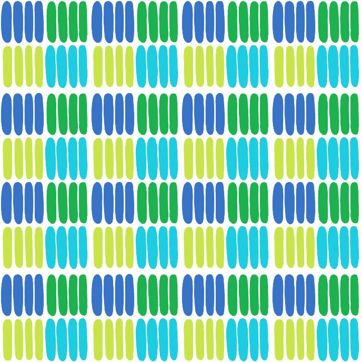 A colorful pattern of vertically oriented elongated ovals in shades of blue, green, and light green arranged in rows.