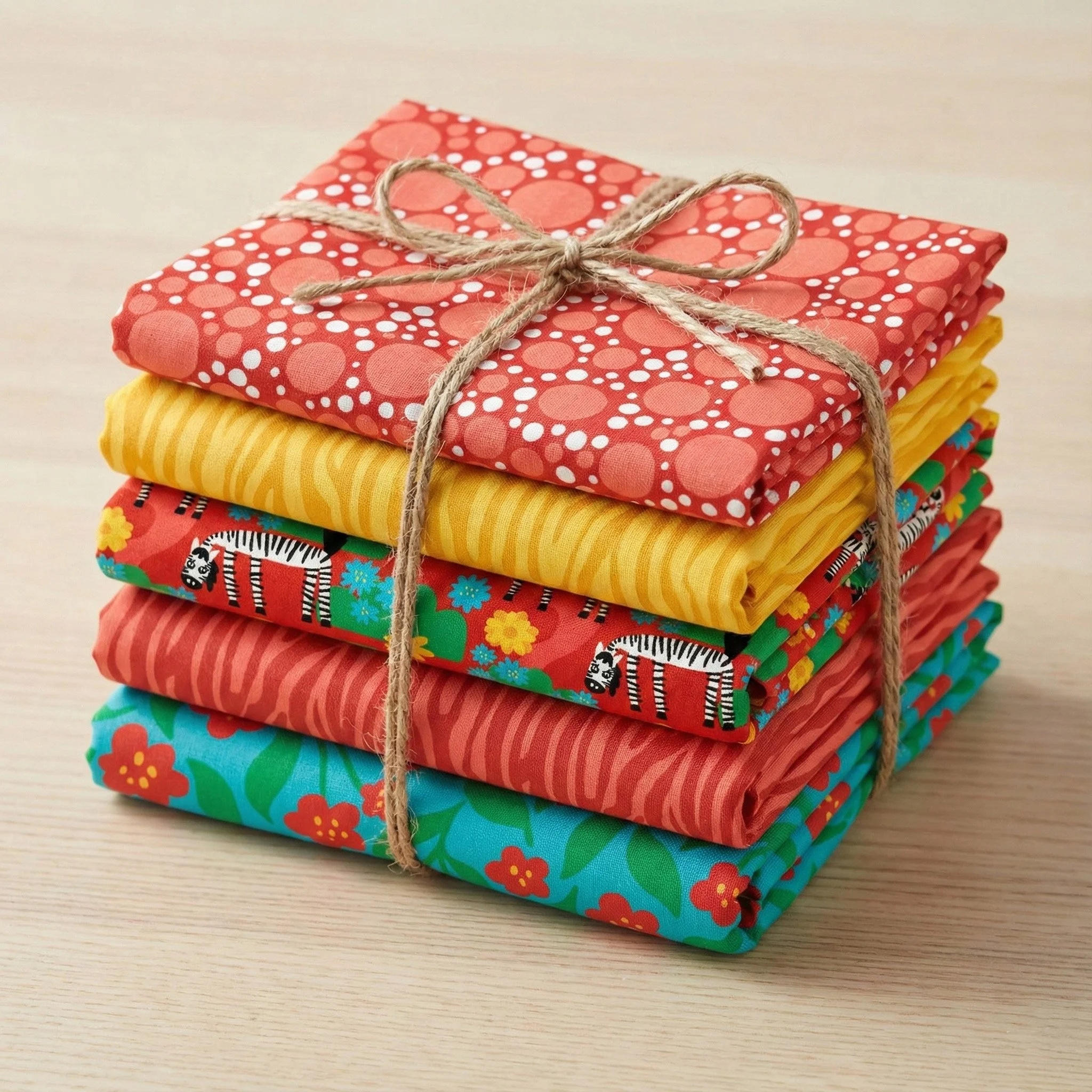 fabric bundle of zebras in bloom fabric collection designed by hazel and henrietta. playful zebras and zebra print with supporting coordinating fabrics such as bold modern fun florals and polka dots