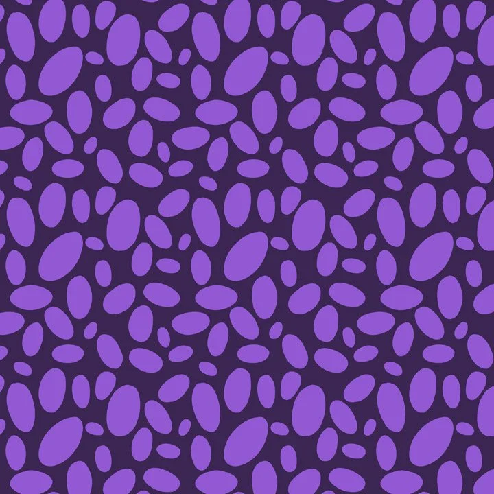Playful organic pebble pattern in rich purple tones, inspired by vegetables and garden textures. A versatile coordinating design ideal for kids fabric, children’s apparel, quilting cotton, stationery, gift wrap, wallpaper, and licensed products. Perf