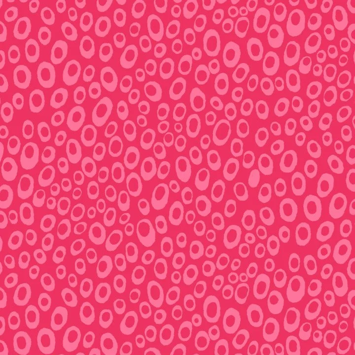 Pink background with irregular dark pink oval and circular shapes pattern.