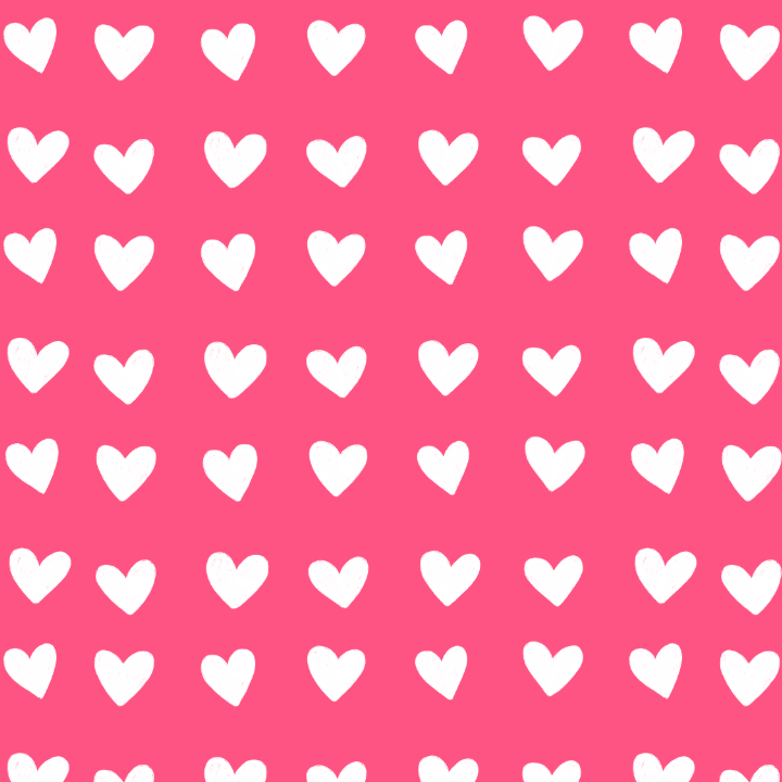 Pink background with repeating pattern of white hearts.