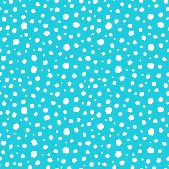 whimsical handpainted white spotted pattern on bright aqua background
