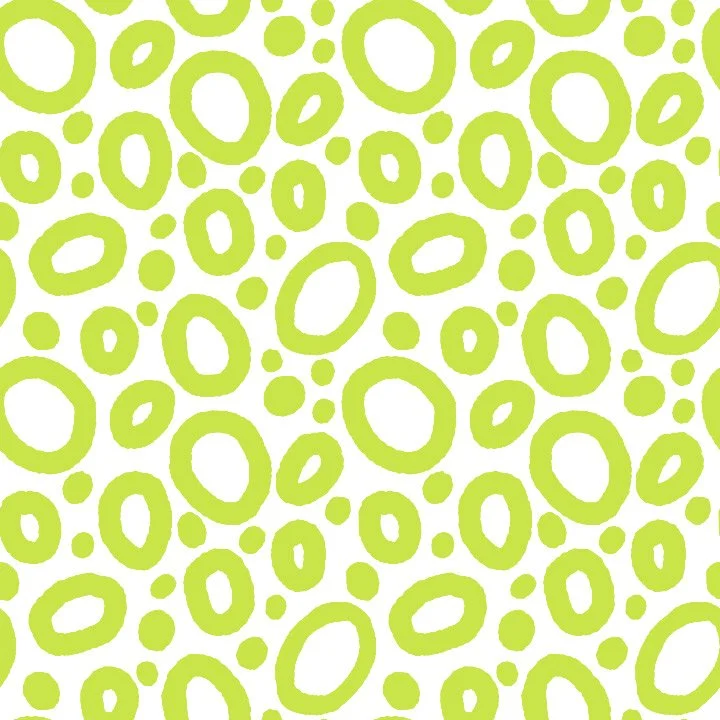 Pattern of lime green irregular oval and circle shapes on a white background