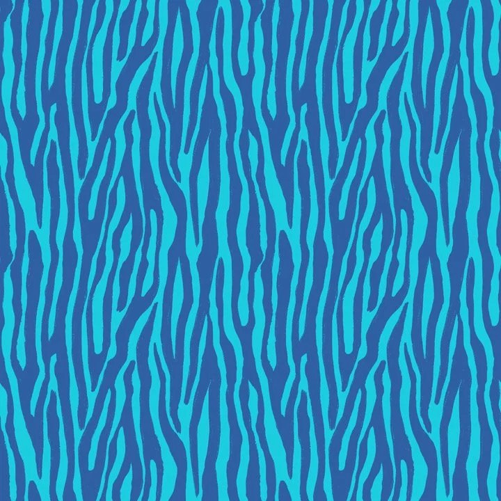 Hand-drawn blue and light blue zebra stripe pattern with an organic, painterly texture for modern fabric and surface design.