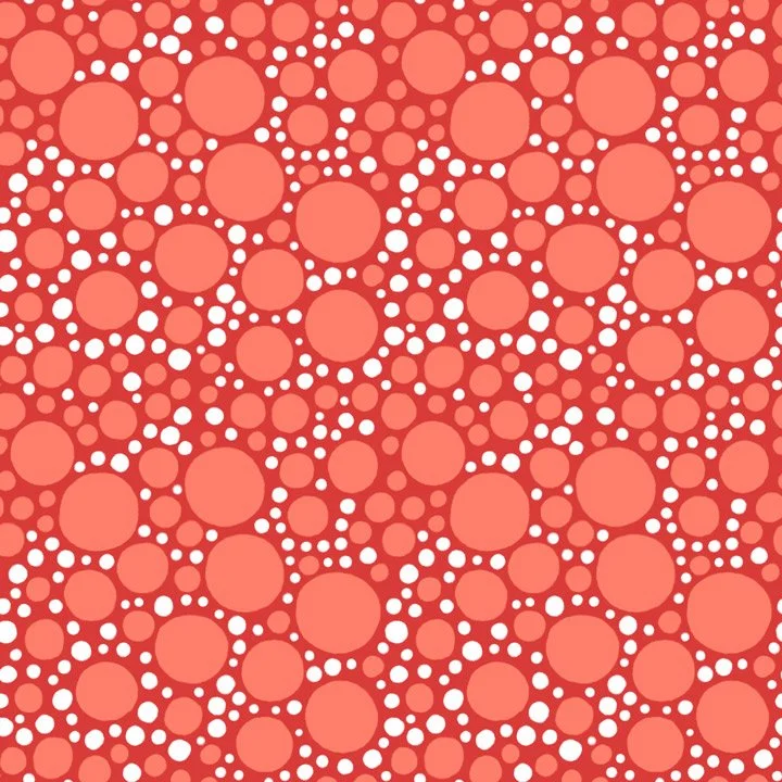 Playful polka dot fabric pattern with bold, colorful circles on a black background, designed for children’s apparel and quilting.