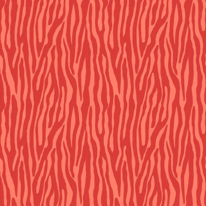 Hand-drawnshades of reds and oranges  zebra stripe pattern with an organic, painterly texture for modern fabric and surface design.