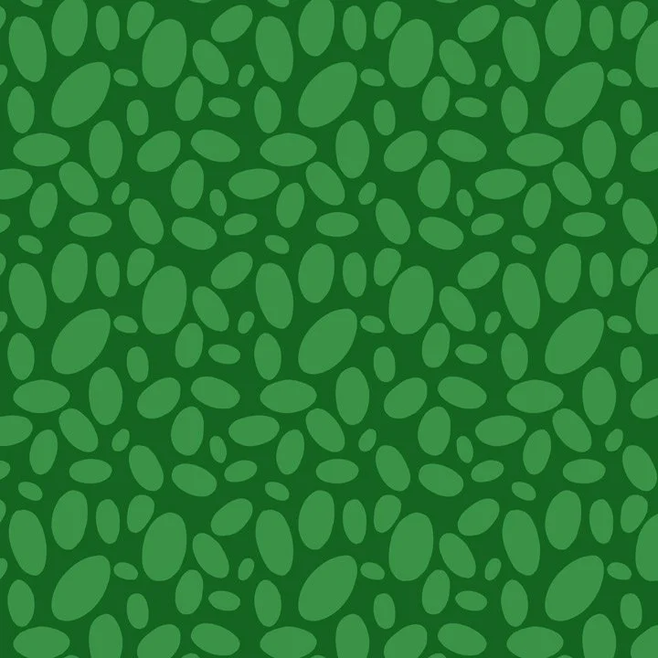 Organic green seed and leaf pattern featuring layered oval shapes in tonal greens. This playful, nature-inspired blender design is ideal for children’s fabric, apparel, quilting cottons, nursery decor, stationery, gift wrap, and educational or food-t