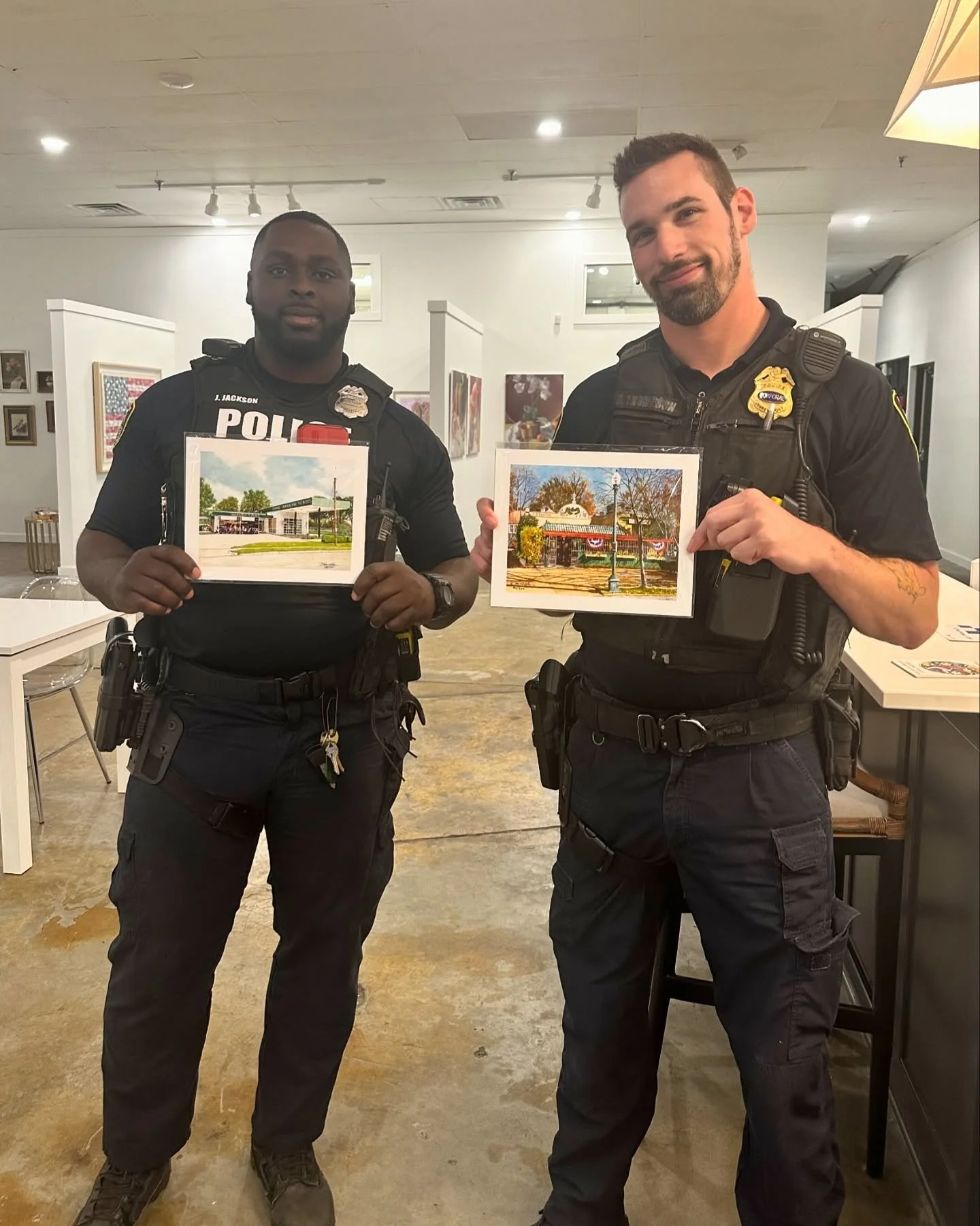 Under arrest for having the best art in town 😔 Enjoy your new @doncobbartworks prints!!! 🚔🎨 
.
.
. 
#waddellsgallery #artgallery #customframing #spd #shreveportpolice