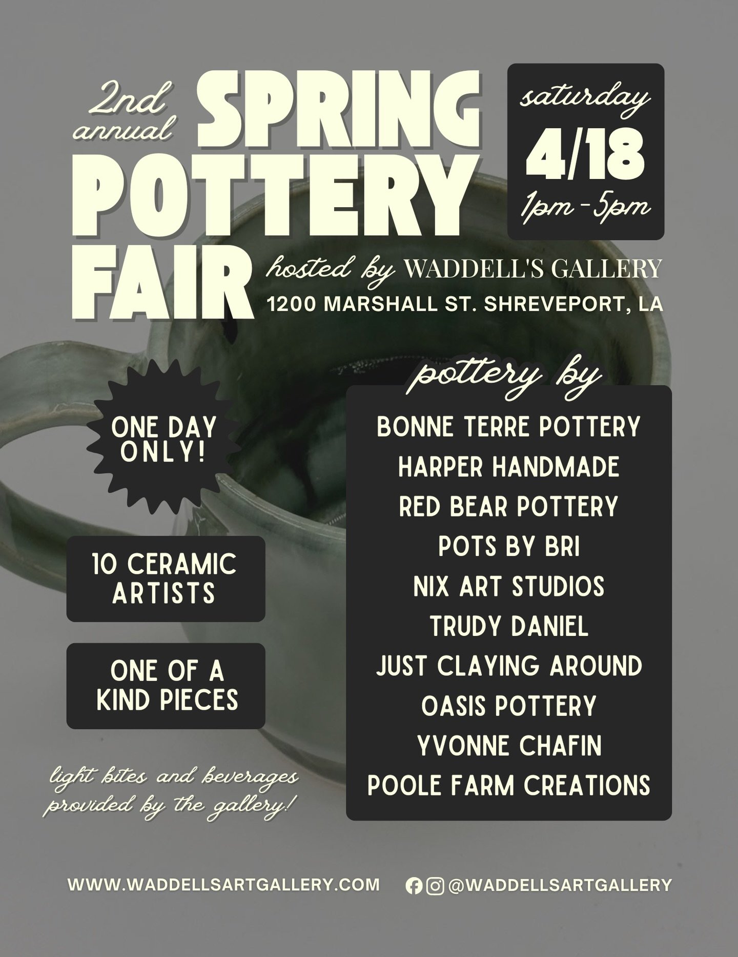 TWO WEEKS! 🤗 We&rsquo;ll have so many cool pottery pieces for sale. Shop, visit, and bring your friends! We can&rsquo;t wait to see you there! 
.
.
. 
#waddellsgallery #artgallery #potteryfair