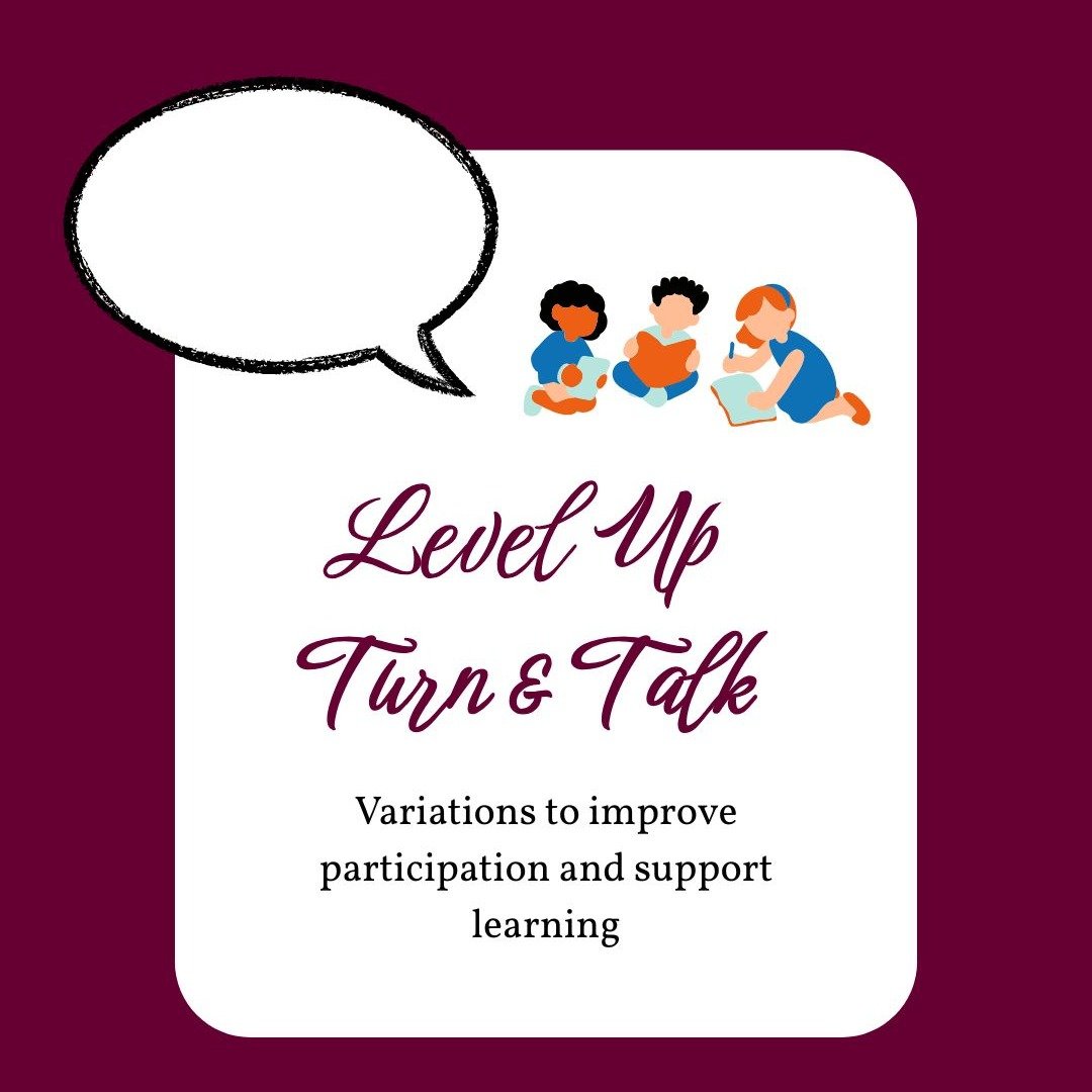 Turn &amp; Talk routines increase participation and support student learning. 

Steps include framing the task, naming who speaks first, timing the talk, and giving a signal to go!

After students share with a partner, bring ideas into a brief whole-