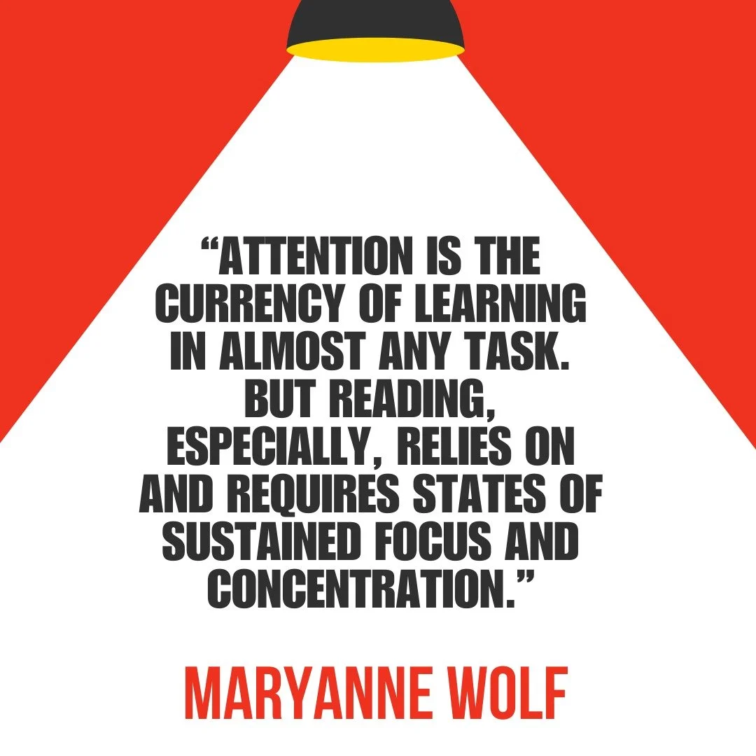 Maryanne Wolf's research looks at how the brain learns to read (and what is lost when students do not engage in deep reading). 

Reading is hard! Unlike listening or speaking, it offers no external scaffolding. It requires the reader to sustain the f