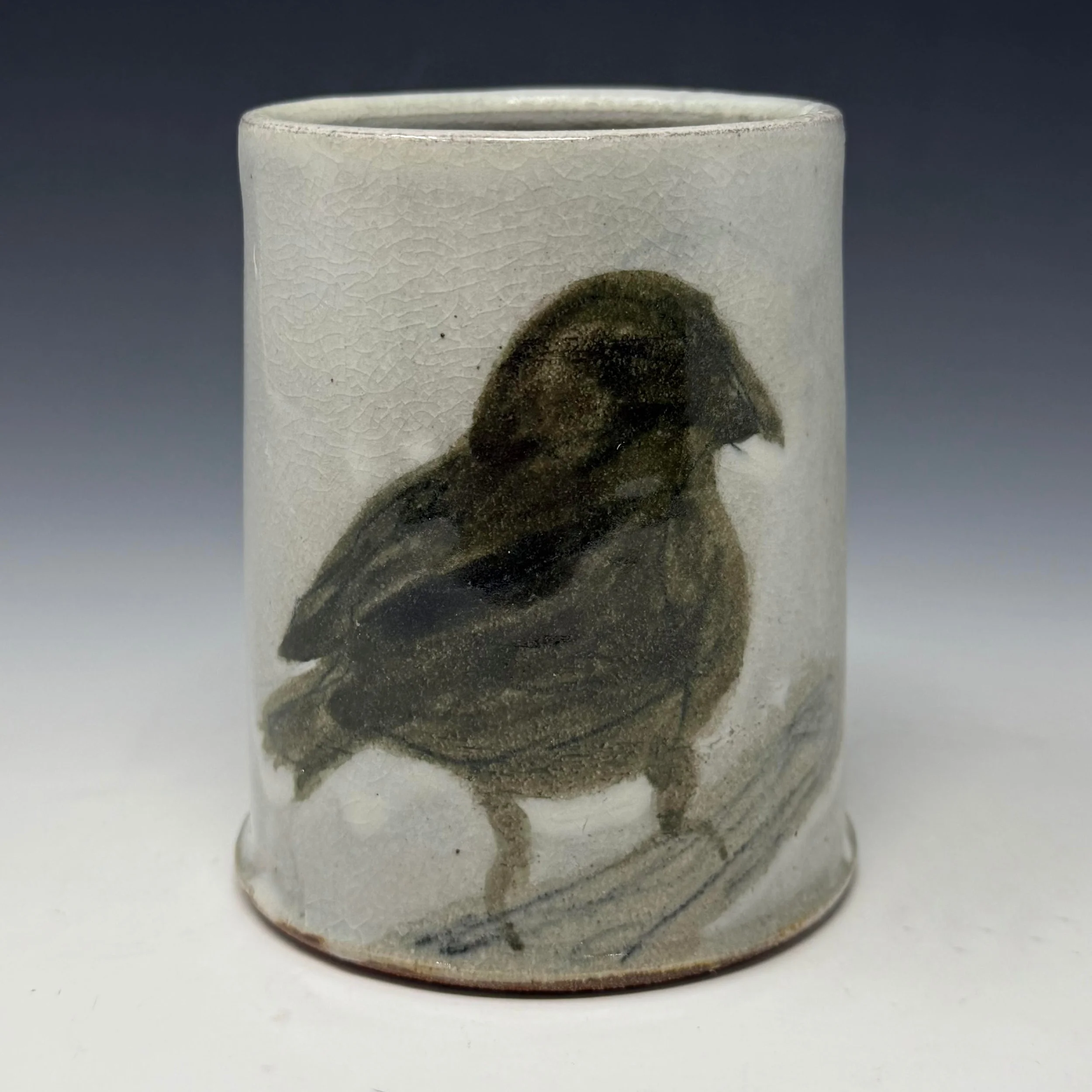 Evening Grosbeak Cup, Soda Fired Stoneware, 4.5" x 3.5" x 3.5", 2026