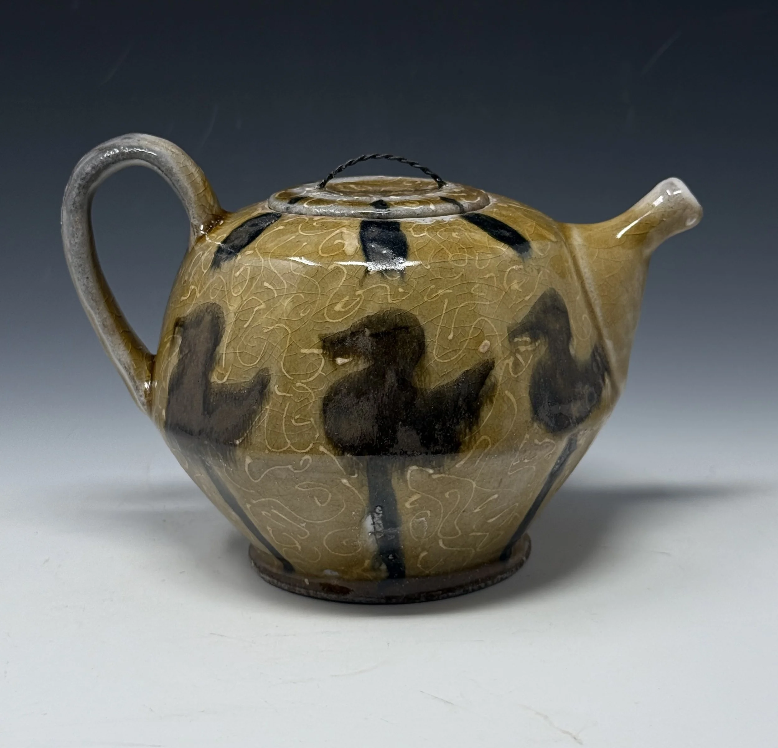 Duck and Typha Teapot, Soda and Salt Fired Stoneware, 5.5" x 8" x 6", 2026