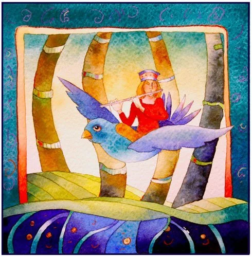 Season Series - Spring Forest, watercolor and colored pencil 6.5\" x 6.5\"