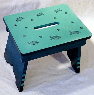 12 in h x 15 in w x 11 in d, acrylic on wooden footstool