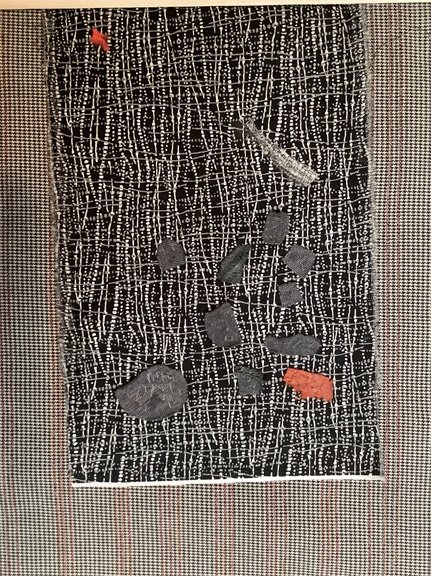 mixed media: mono print, spray paint, collage, stitch