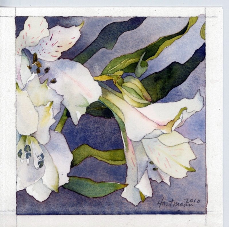 Alstroemeria in the Wind 7" x 7" watercolour 2010