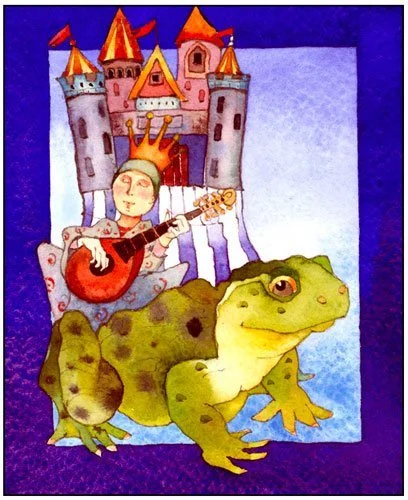 Froggie went a courtin\', watercolor and colored pencil, 4.5 X 5.5\"