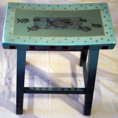 acrylic on wooden footstool
