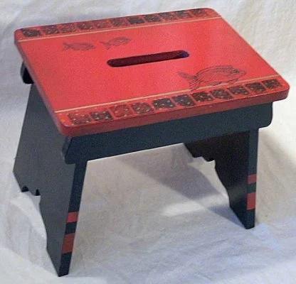 12 in h x 15 in w x 11 in d, acrylic on wooden footstool