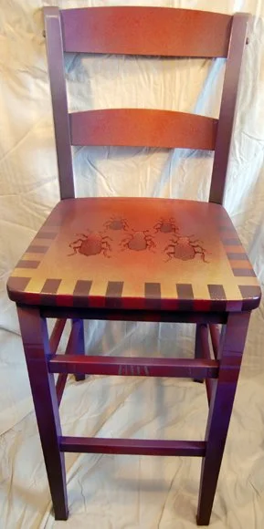 Chorus Line, Tall chair, hand painted acrylic image on spray paint background