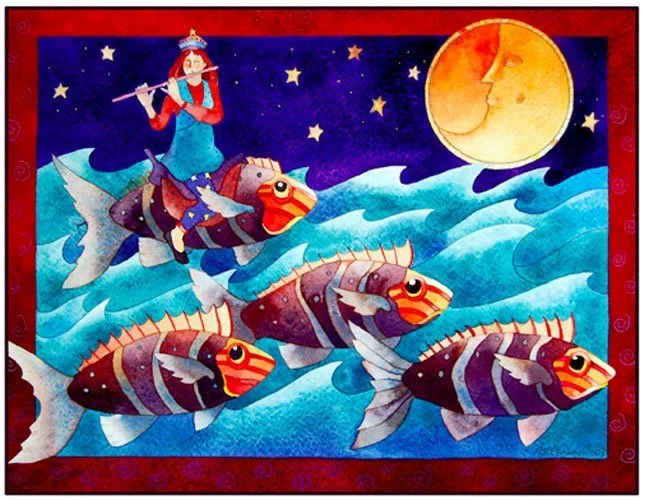 Song to Wake the Moon, watercolor and colored pencil 10.25\" x 13.5\"