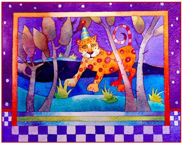 A Walk in the Park, watercolor and colored pencil, 9.5\" x 7.5\"