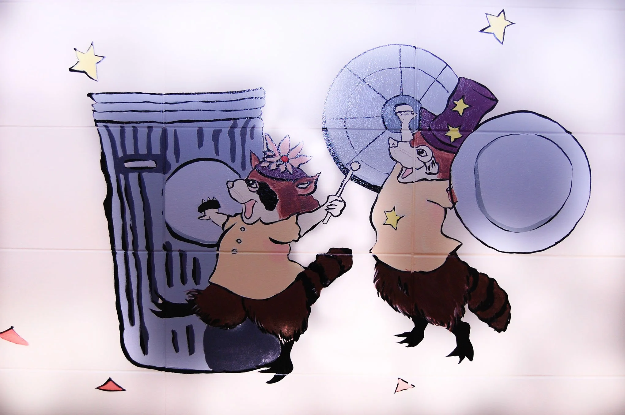 glenrose mural raccoons w:garbage cans.jpg