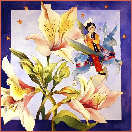 Rabbit in the Garden, Watercolor on winsor-newton paper, 18"x18"