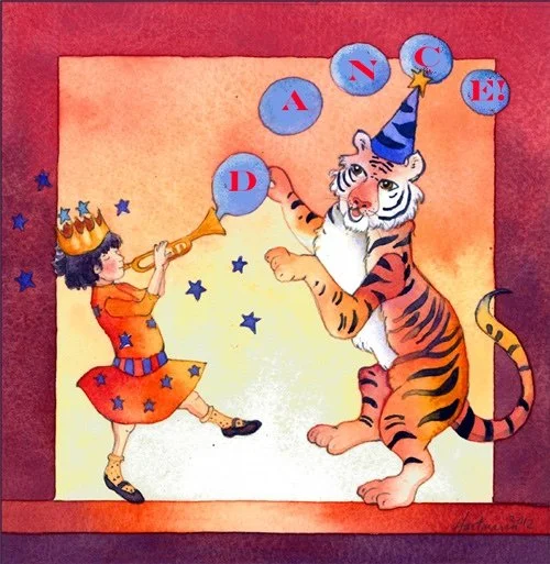 Tessa and the Tiger Dance watercolour private collection