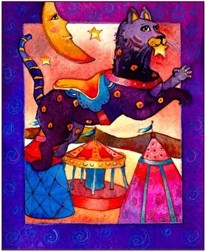 Escape from the Carousel, watercolor and colored pencil, 4.5\" x 5.5\"