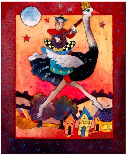 The Blue Moon\'s Tune, watercolor and colored pencil 4.5\" x 5.5\"