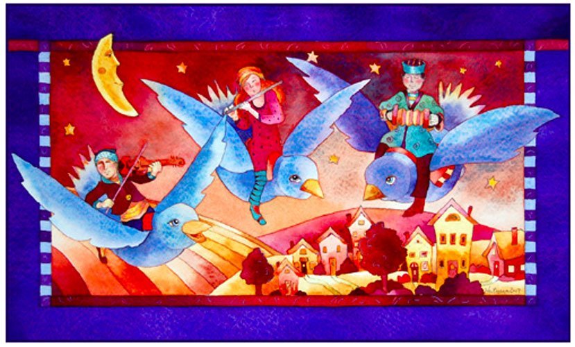 Music in the Air, watercolor and colored pencil 9 X 5.5\"