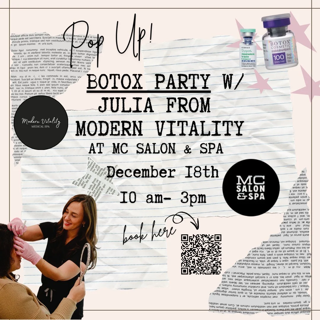 Pop up tox party 💉
Join Julia at MC Salon and Spa in Cuyahoga Falls for a tox event!
MC SALON &amp; SPA- 931 Portage Trail Cuyahoga Falls, OH
Thursday December 18th 10-3 pm 
Book with the link in our bio under Tox party at MC