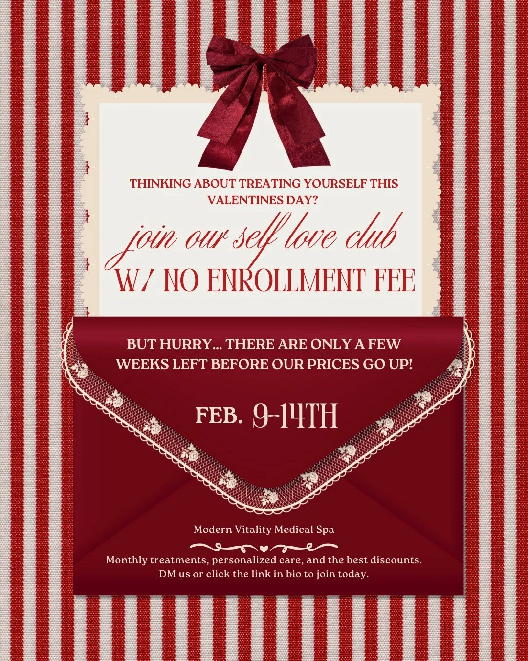 Thinking about treating yourself this Valentine&rsquo;s week? 💖 There&rsquo;s never been a better time, join our Self Love Club now with no enrollment fees, but hurry&hellip; there are only a few weeks left before our prices go up!

Monthly treatmen