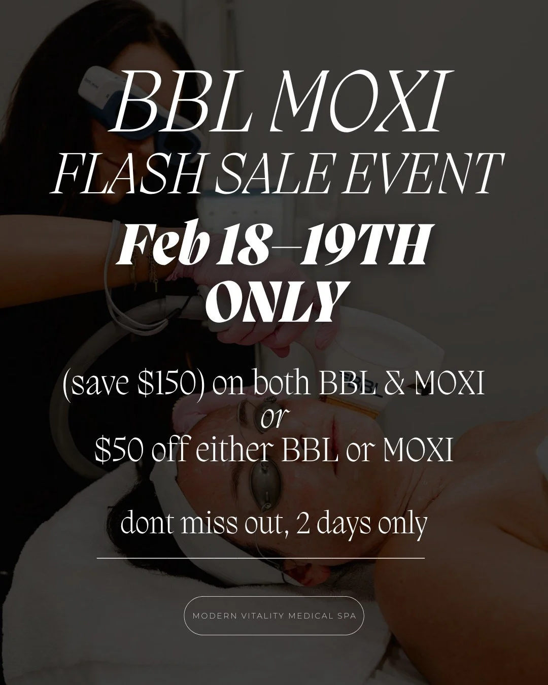 48-hour Laser Special ✨
BBL + MOXI for $600 for non members or extra $50 off BBL or MOXI!
Feb 18&ndash;19 only, book with the link in our bio before spots sell out!