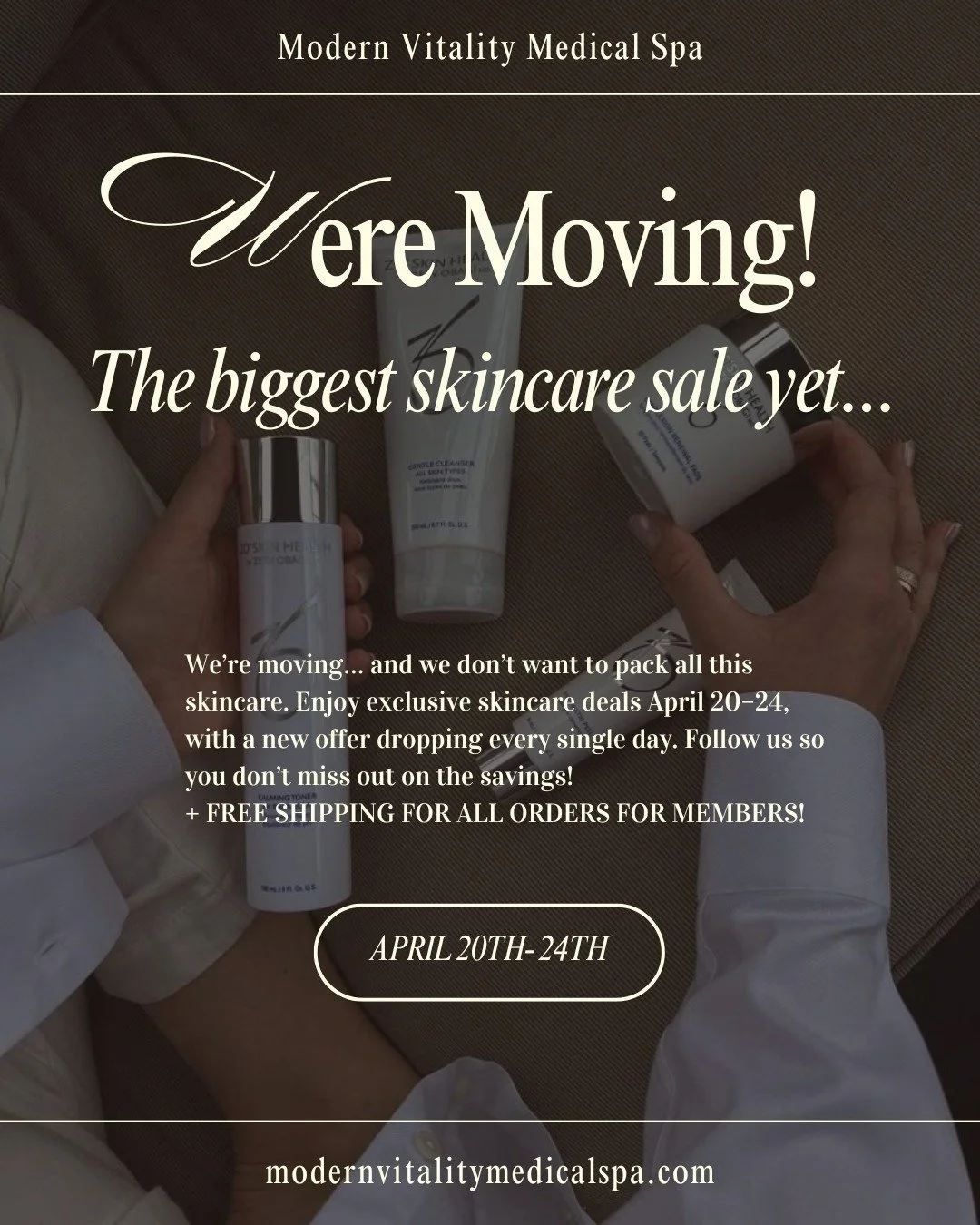 💖 Stop scrolling&hellip; this one&rsquo;s for YOU! 💖

As we settle into our new space, we wanted to give back to our incredible family. From April 20&ndash;24, ALL your favorite brands are part of our biggest sale yet: ZO, Alastin, Face Reality, OS