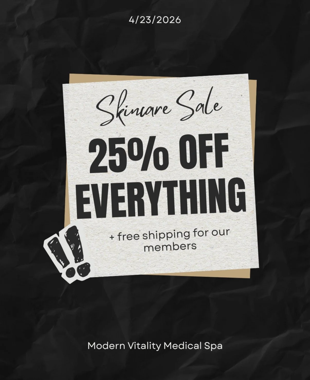🚨 TODAY ONLY 🚨

Enjoy **25% OFF EVERYTHING**&nbsp; stock up on all your skincare faves ✨

PLUS&hellip; the **NEW ZO Peptide Facial Refining Concentrate** (normally $265):

💫 $200 today

💫 $150 for members

This is your moment to upgrade your rout
