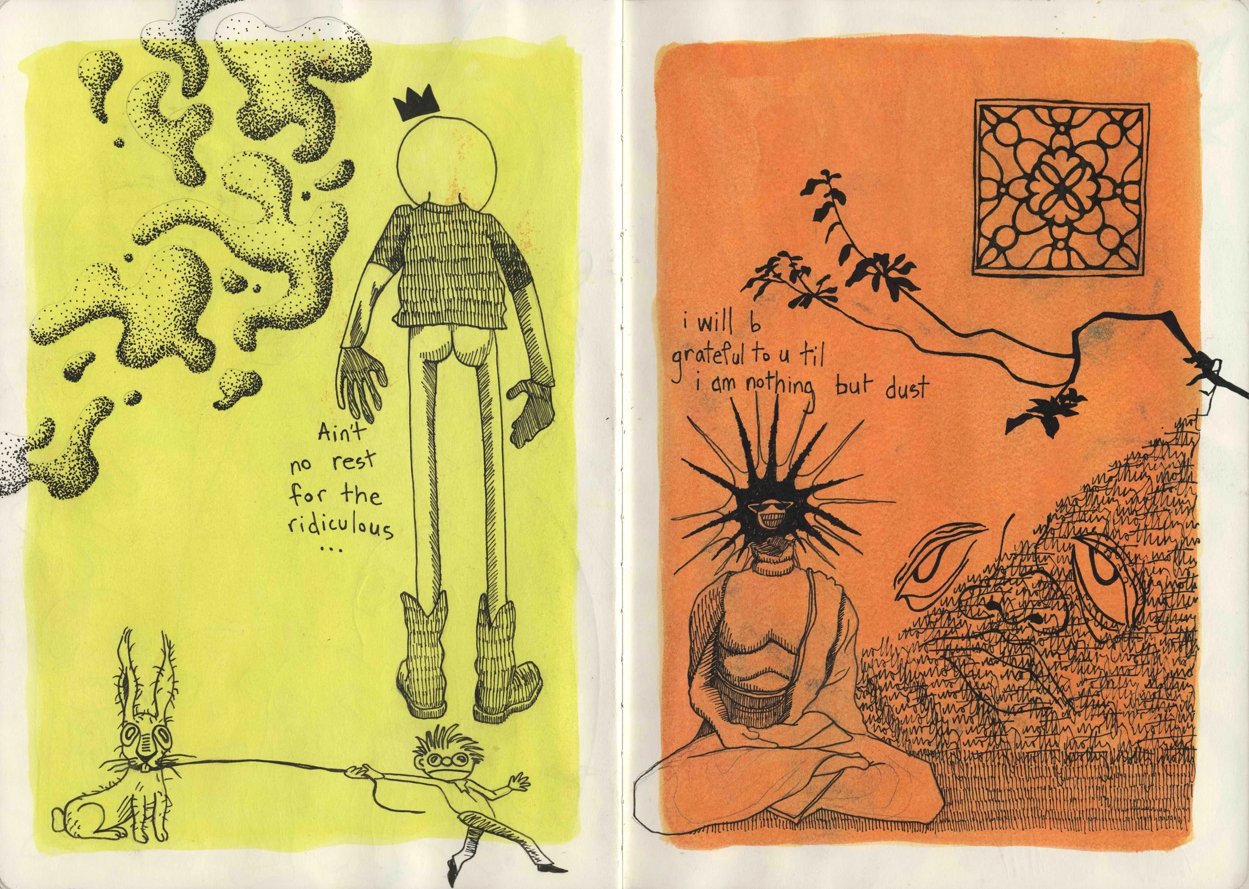 Blood, sweat, and tears (pp. 25-26), Mixed media sketchbook  12x17"  2024-2025