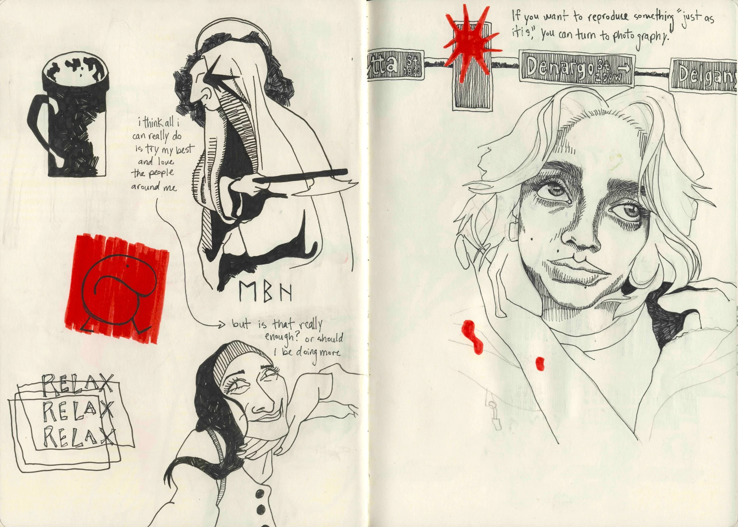 Blood, sweat, and tears (pp. 47-48), Mixed media sketchbook 12x17" 2024-2025