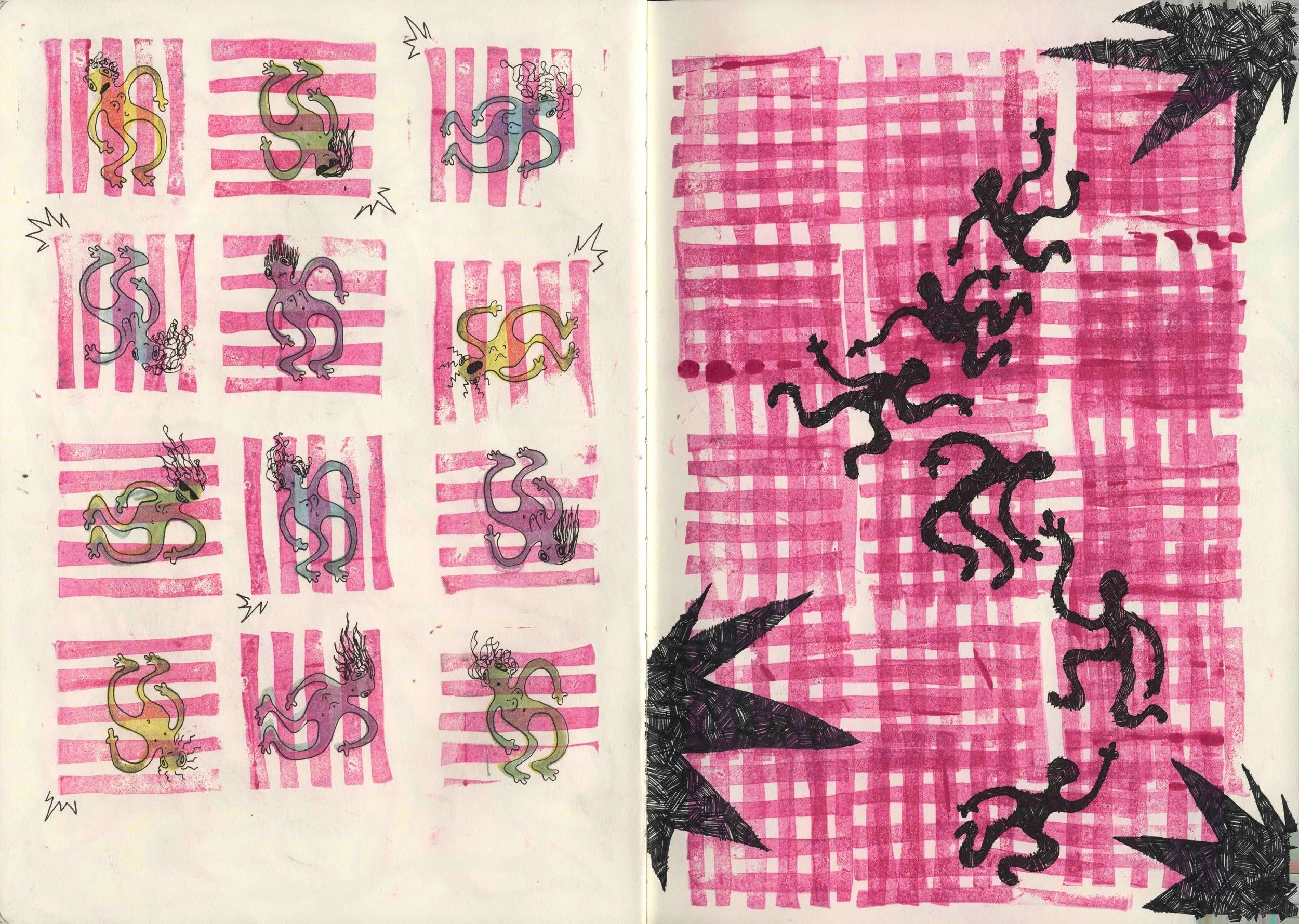 Blood, sweat, and tears (pp. 33-34), Mixed media sketchbook 12x17" 2024-2025
