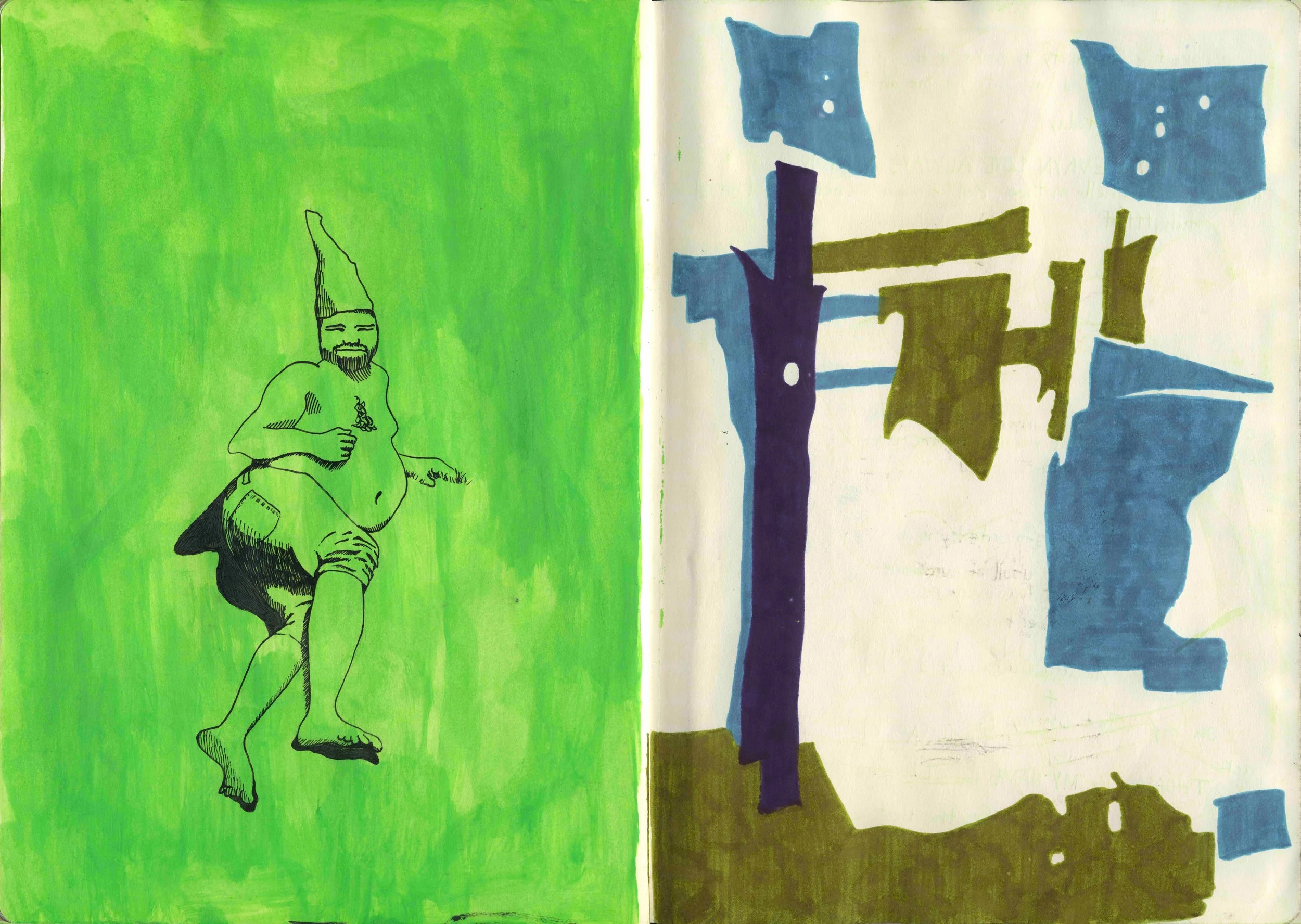 Blood, sweat, and tears (pp. 77-78), Mixed media sketchbook 12x17" 2024-2025