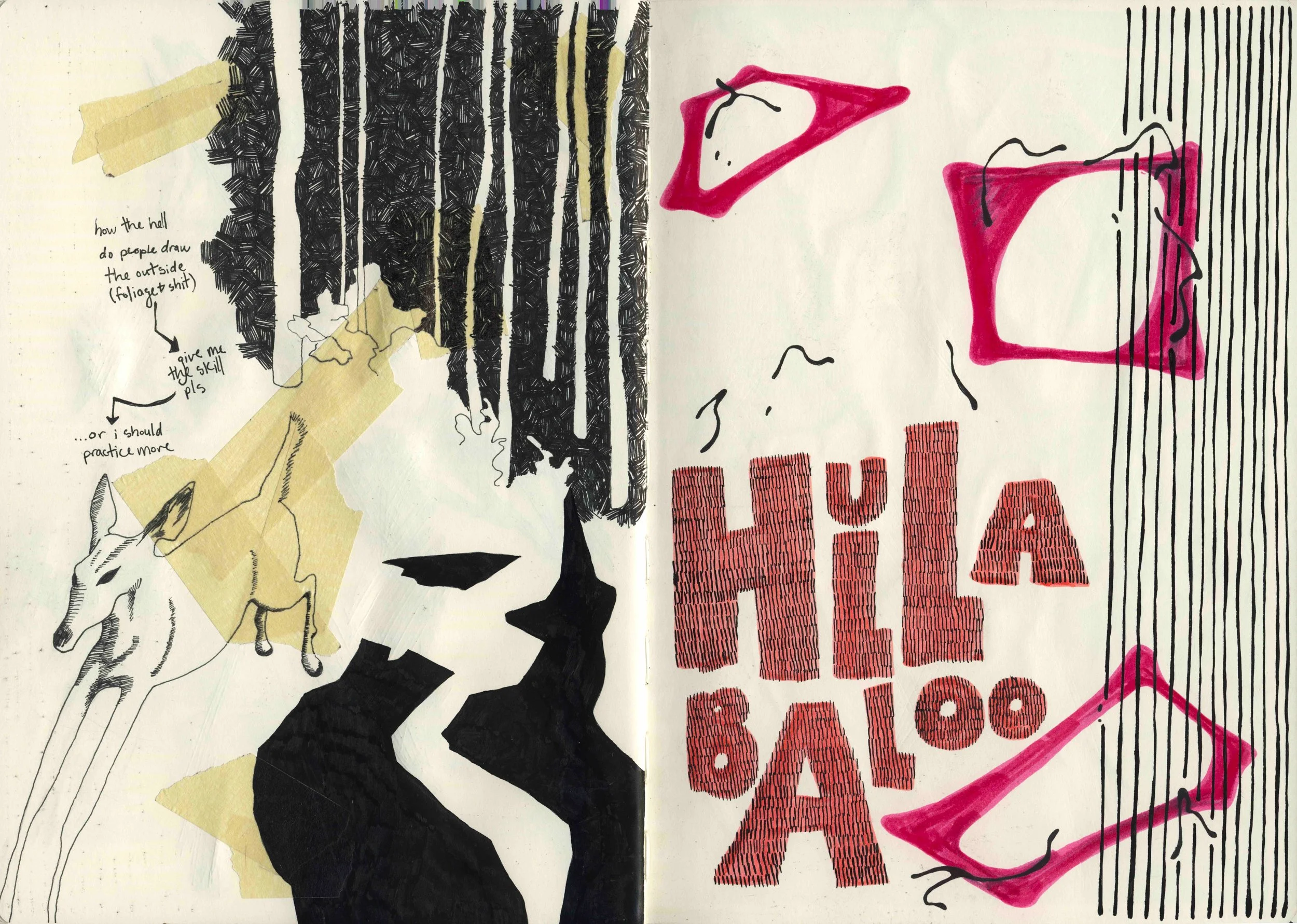 Blood, sweat, and tears (pp. 51-52), Mixed media sketchbook 12x17" 2024-2025