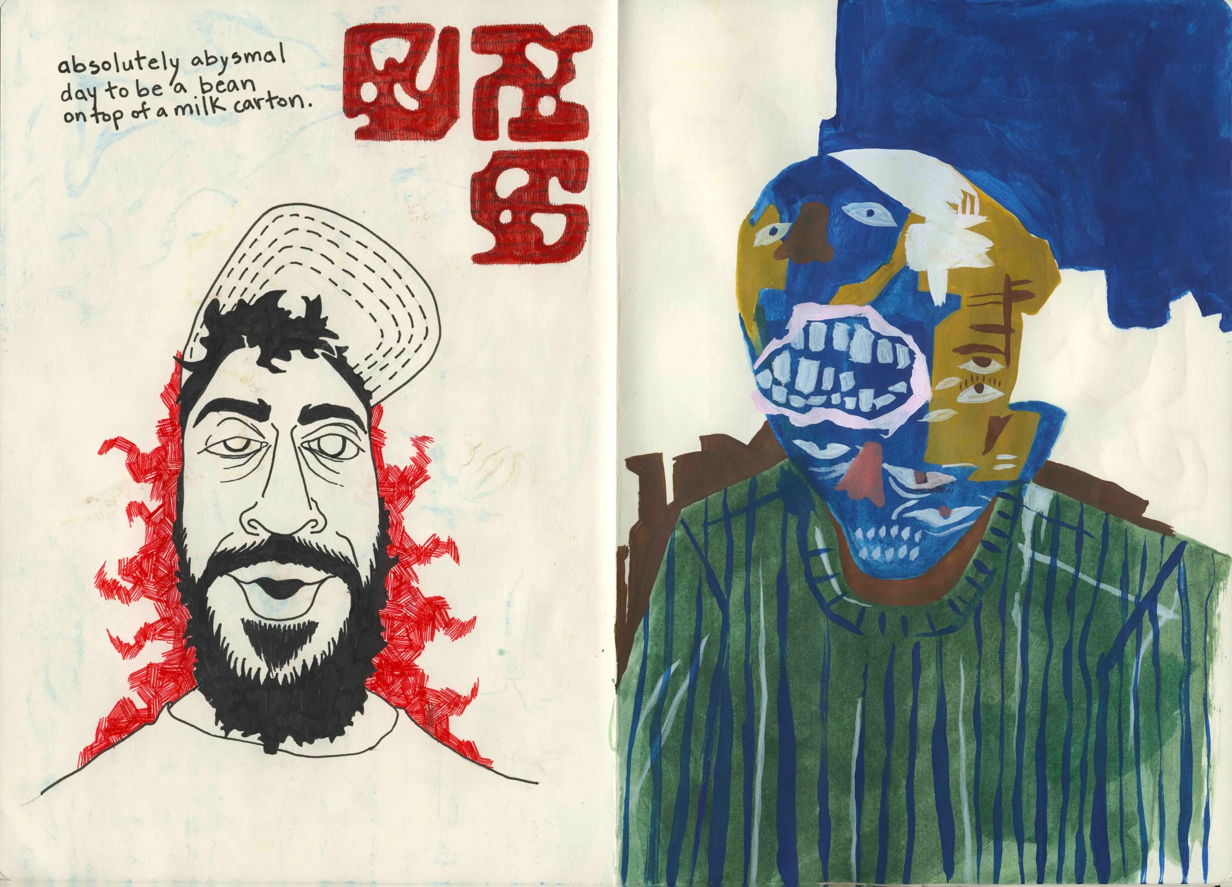 Blood, sweat, and tears (pp. 87-88), Mixed media sketchbook 12x17" 2024-2025