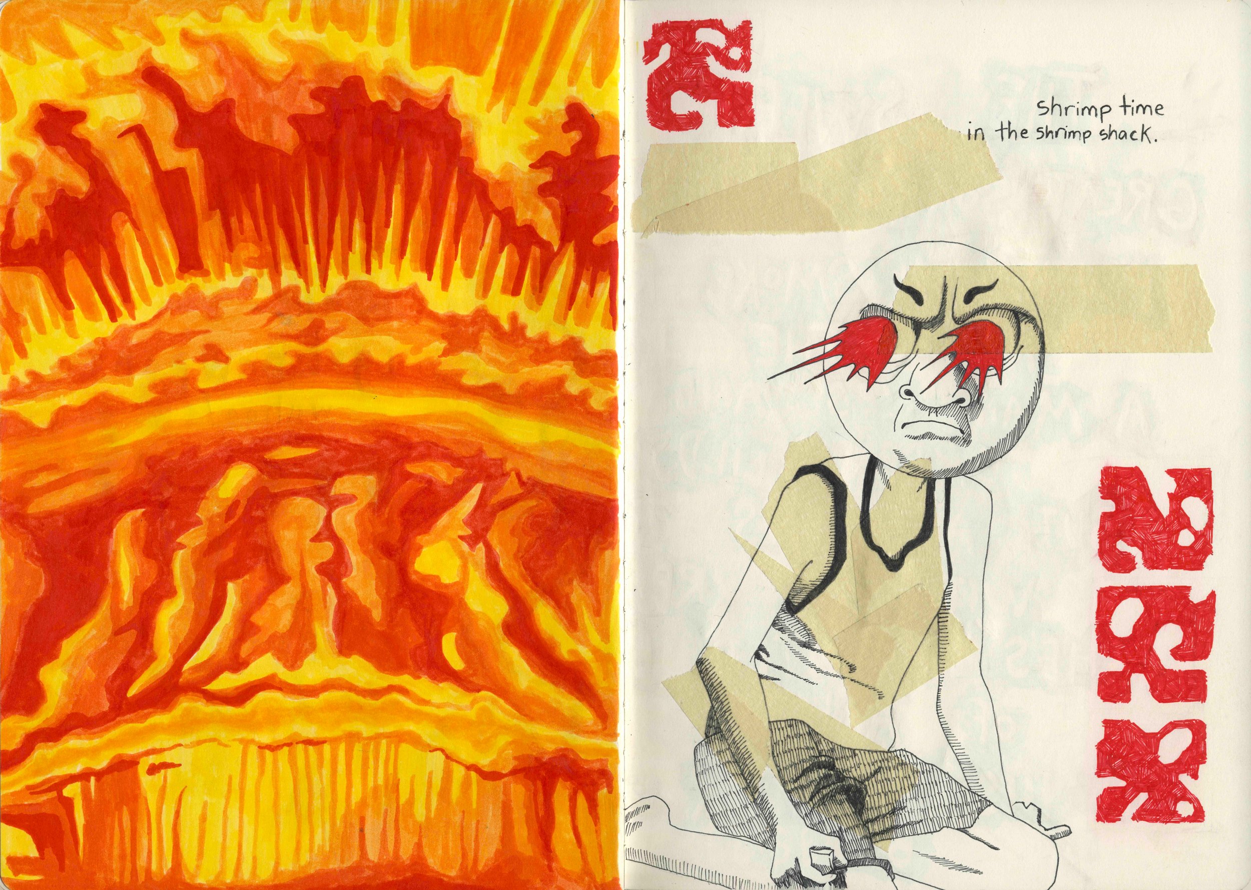 Blood, sweat, and tears (pp. 57-58), Mixed media sketchbook  12x17"  2024-2025