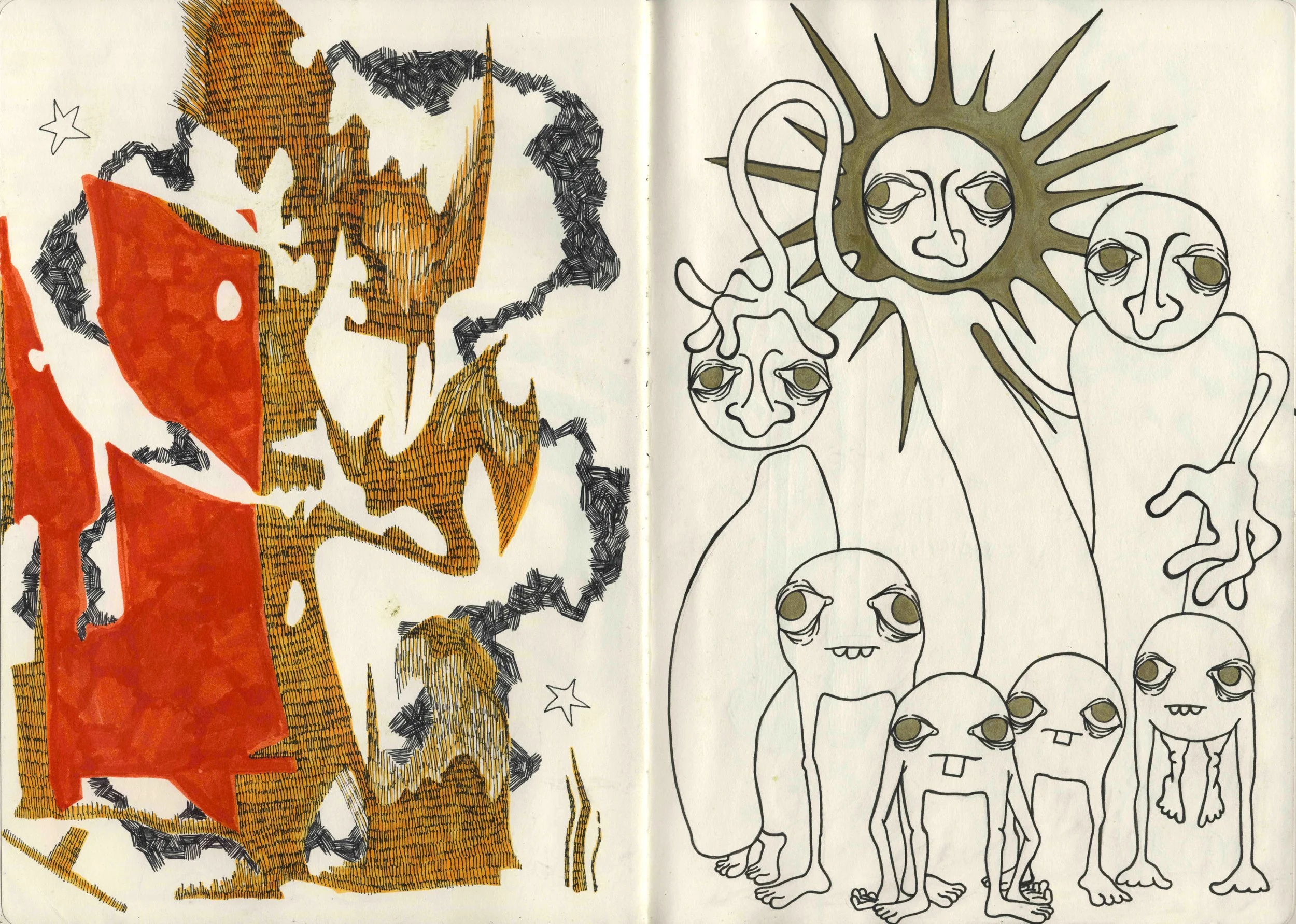 Blood, sweat, and tears (pp. 23-24), Mixed media sketchbook 12x17" 2024-2025