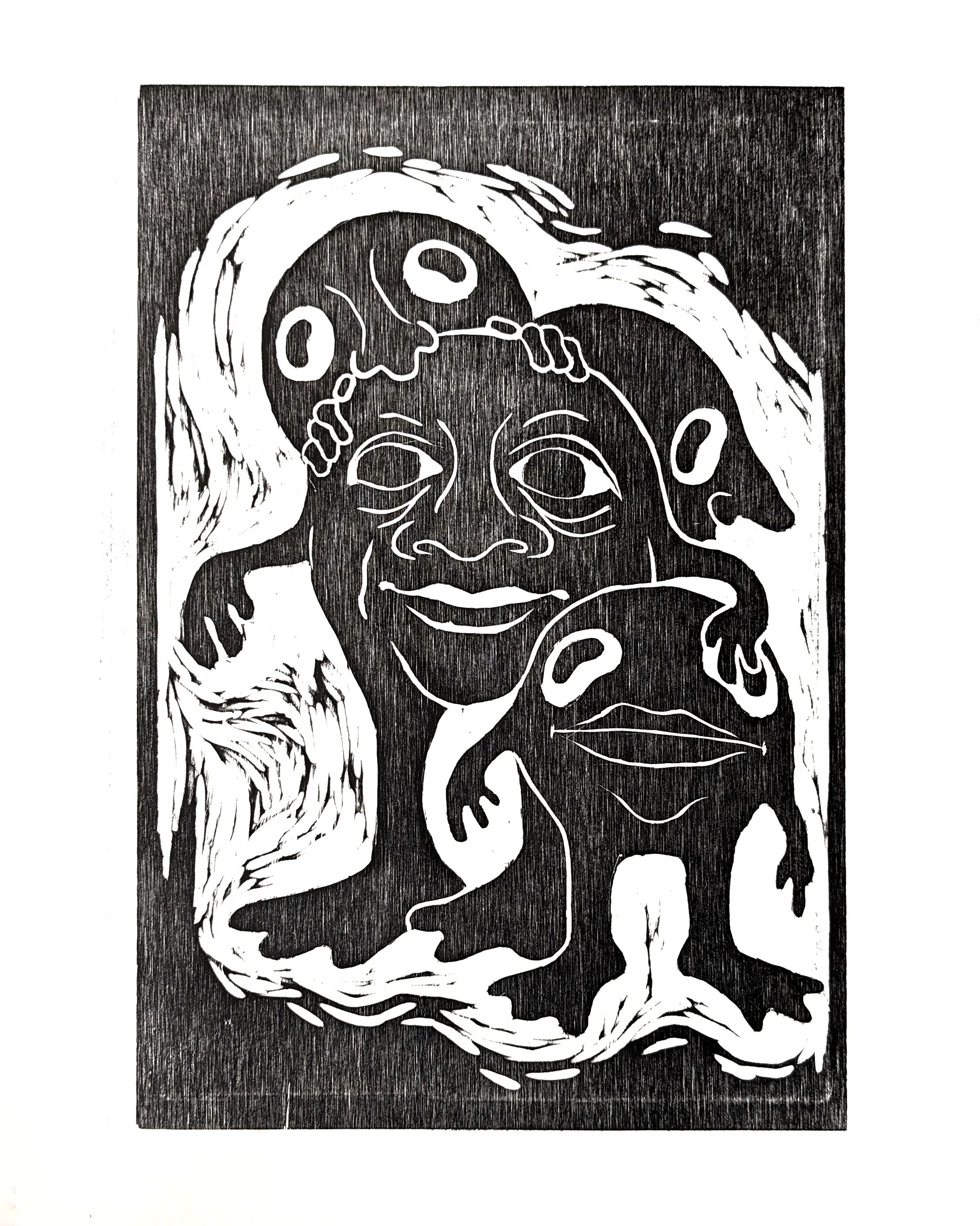 Goombas, Woodcut  11x15"  2024