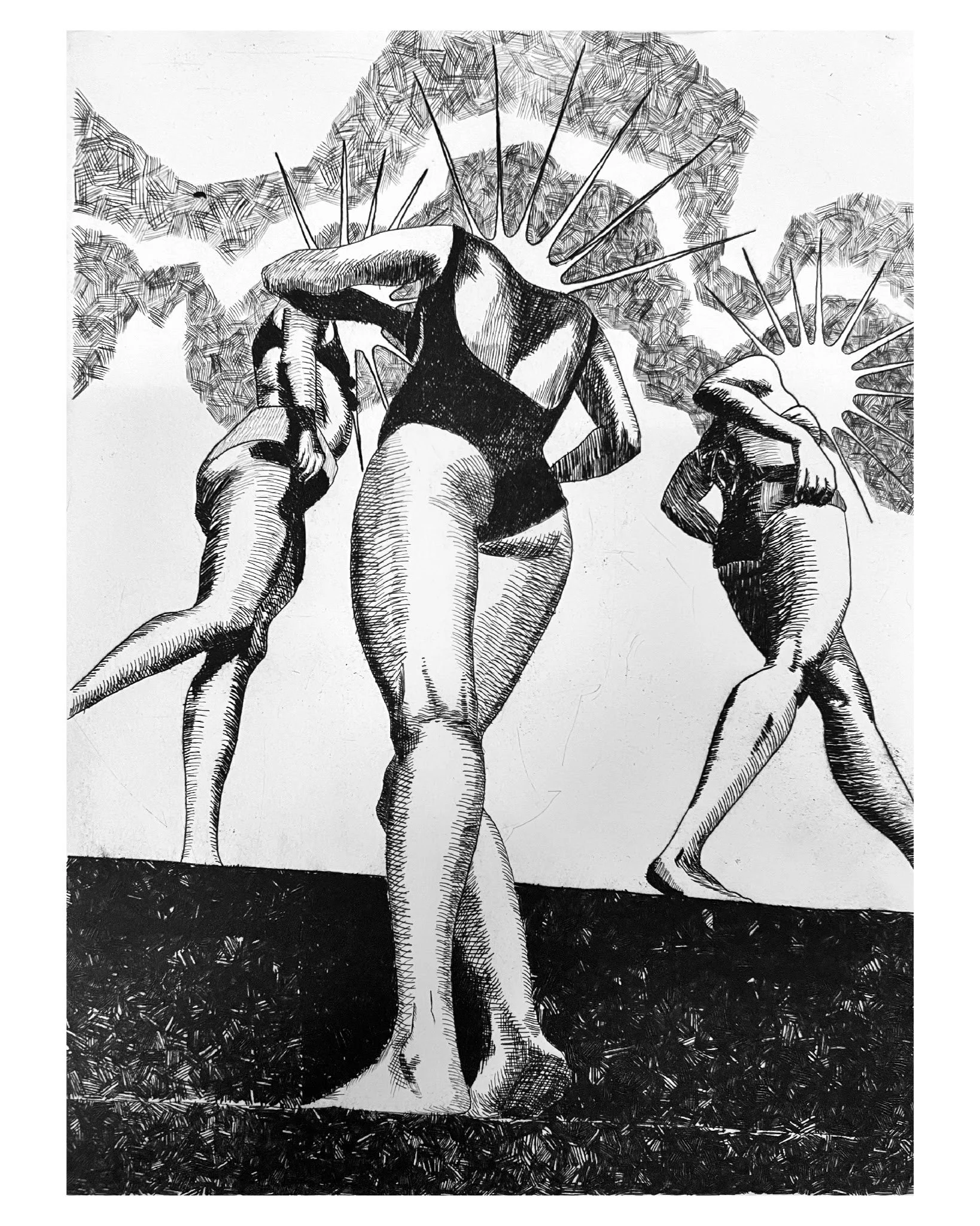 Suns Out Buns Out, Intaglio print  15x11"  2024