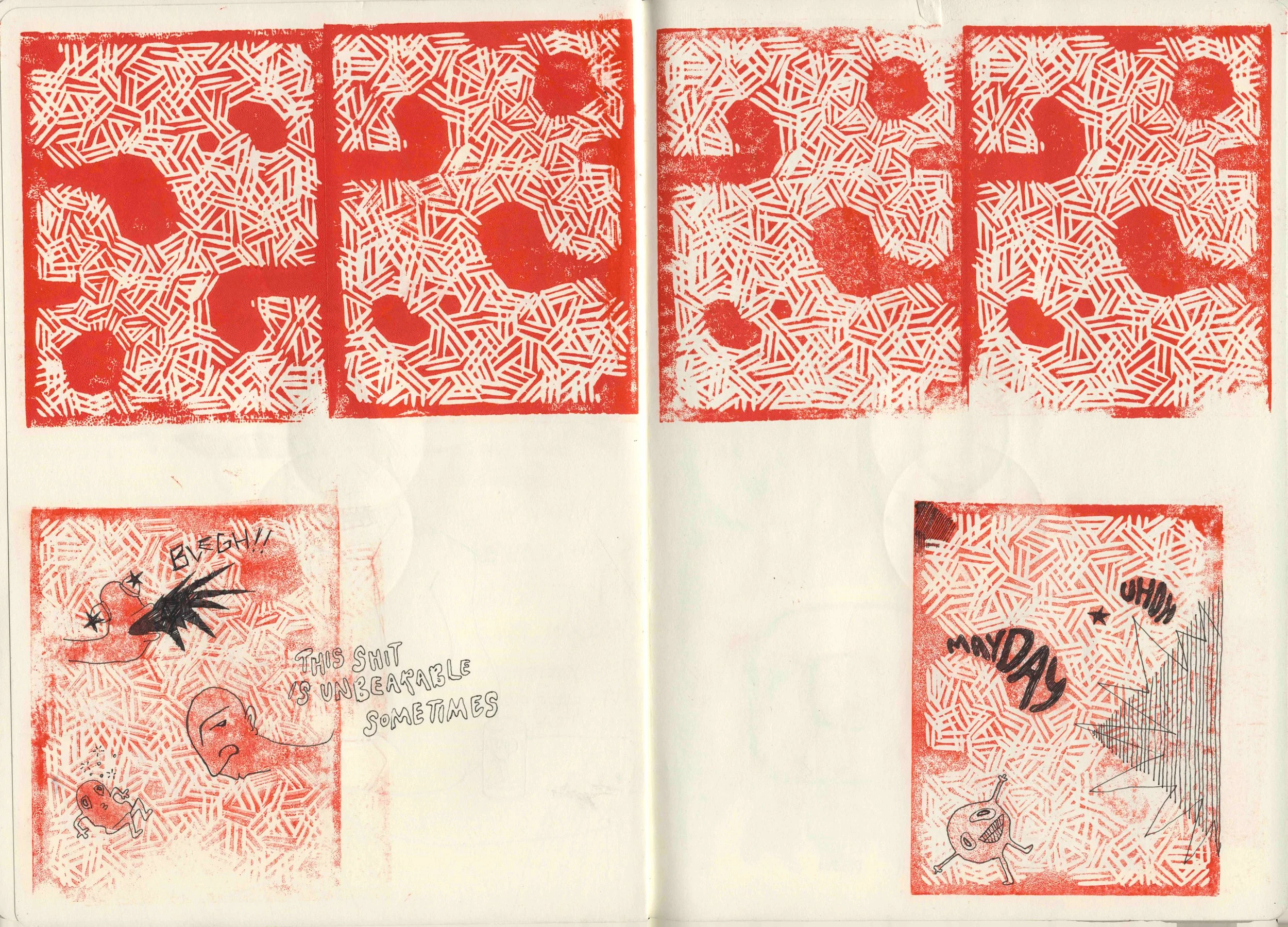 Blood, sweat, and tears (pp. 63-64), Mixed media sketchbook 12x17" 2024-2025